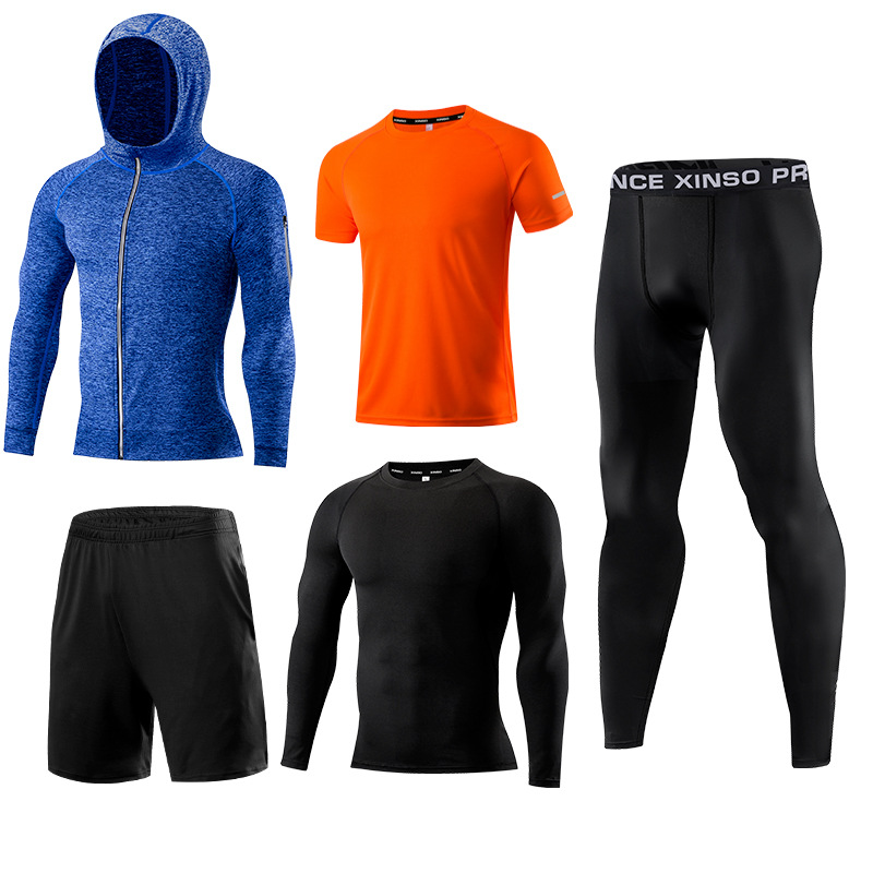 Running Gear Gym - 5-delige fitnesskledingset voor heren, sneldrogend gymsportpak